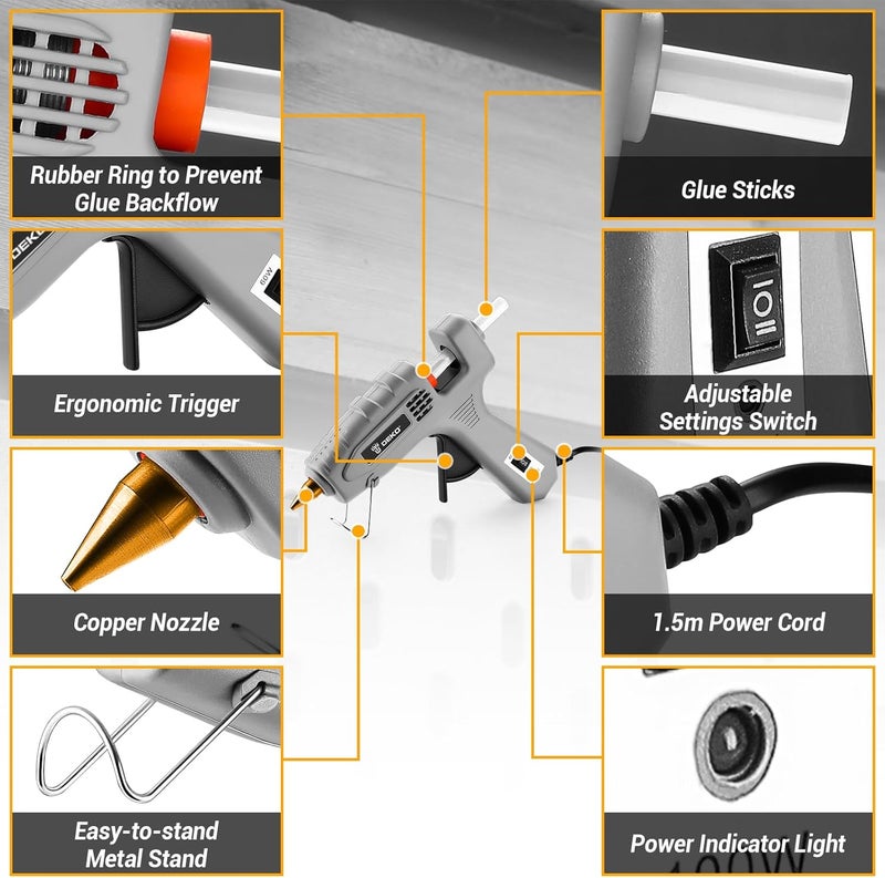 DEKOPRO Hot Glue Gun Full Size: 60/100Watt Dual Temp Hot Glue Gun Kit with 25 Glue Sticks, Organize Storage Case, Heavy Duty Heat Glue Gun Tool Set for Home Repair, Art & Crafts, DIY - Image 3